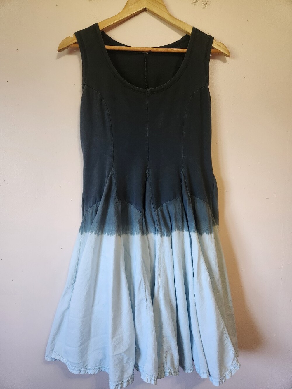 Vintage Y2K Fairycore Ombre Dip Dye Fit & Flare Midi Dress Grunge Blue Medium